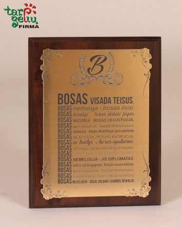 Plaketė "Boso/Bosės taisyklės"